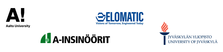 Logos by Aalto, A-Insinöörit, ELOMATIC, University of Jyväskylä